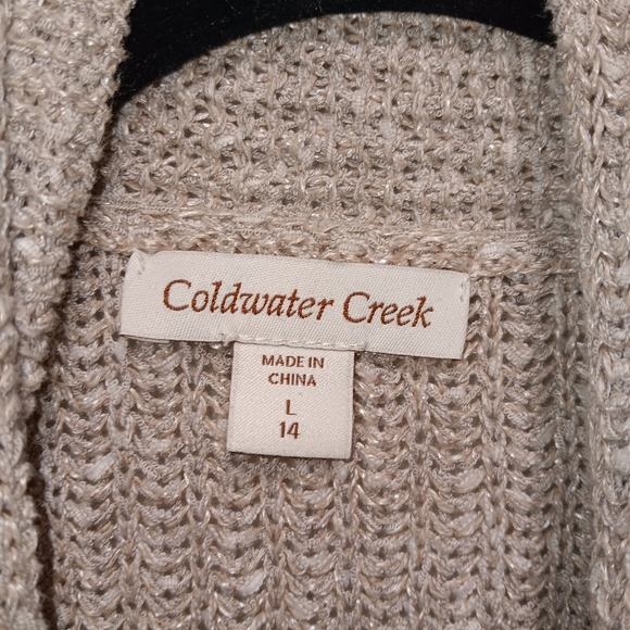 Womens L Coldwater Creek crochet cream navy blue open cardigan sweater boho com - Picture 4 of 8